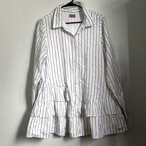 Tulip Top Women’s Medium Black Striped Peplum Tunic Long Sleeve